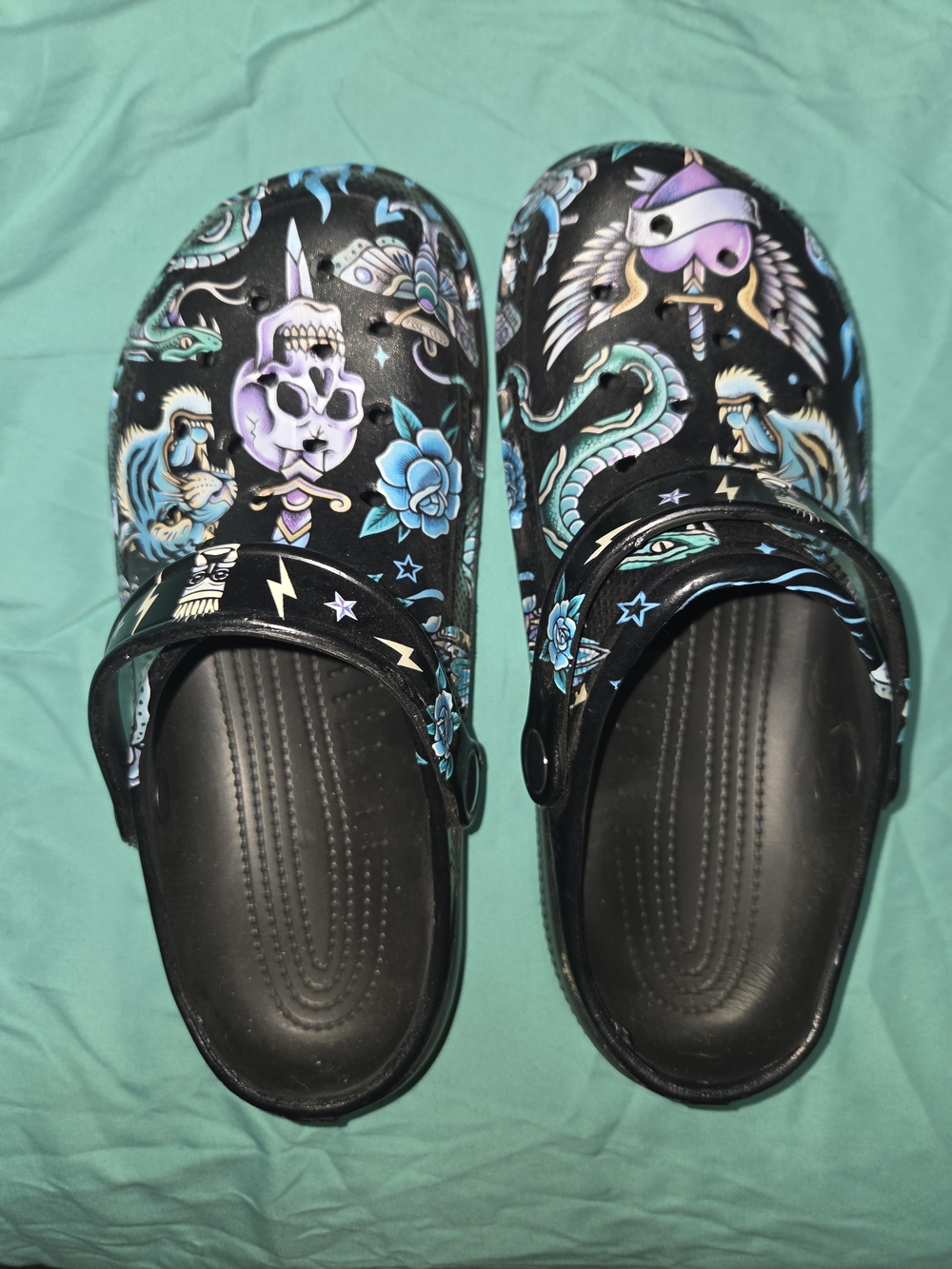 Women's Black Tattoo Print Clog Shoes -  Slip-On